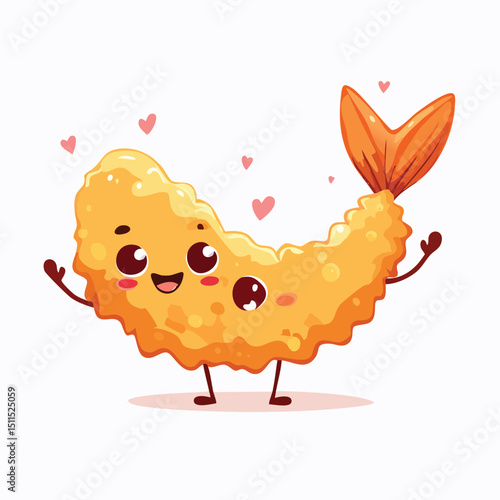 Shrimp Tempura in cute cartoon character style with expressive face and limbs.