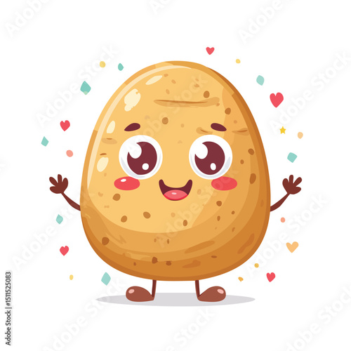 Baked Potato in cute cartoon character style with expressive face and limbs.