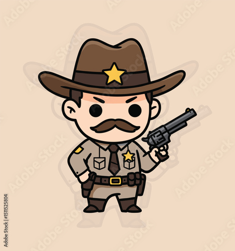 Chibi Sheriff Wild West Cute Illustration