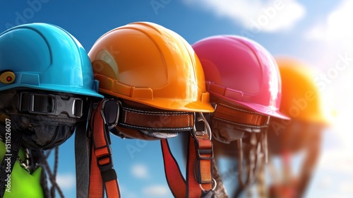 Colorful safety helmets, ready for work