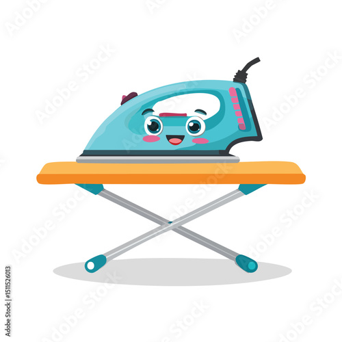 ironing board in cute cartoon character style with expressive face and limbs.