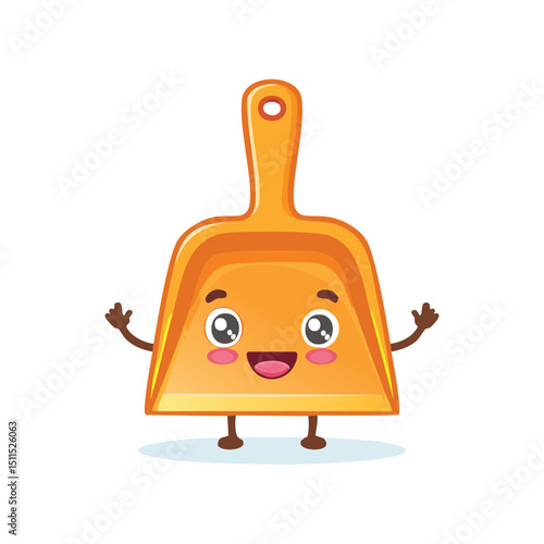 dustpan in cute cartoon character style with expressive face and limbs.