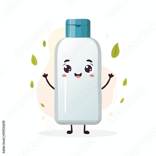 shampoo in cute cartoon character style with expressive face and limbs.