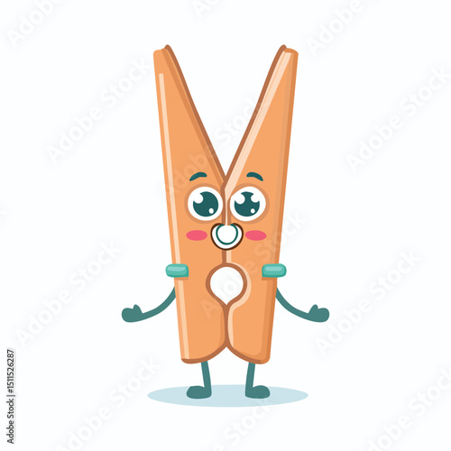 clothes peg in cute cartoon character style with expressive face and limbs.
