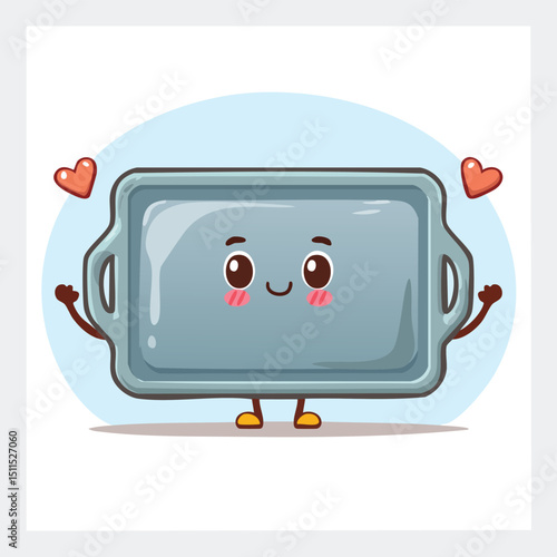 baking tray in cute cartoon character style with expressive face and limbs.
