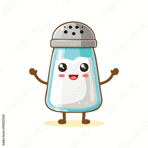 salt shaker in cute cartoon character style with expressive face and limbs.