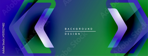 Abstract background features layered shapes, vibrant colors. Gradient transitions create dynamic visual effect. Text reads background design.