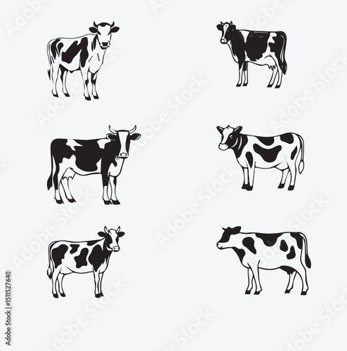 Cow Icon Set – Flat Farm Animal Vector Icons for Dairy and Agriculture.....