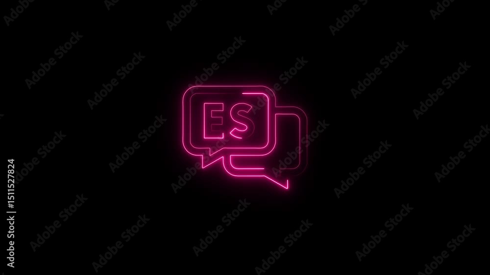 glowing neon spanish icon animation black background. 4K Video motion graphic animation. glowing neon spanish icon animation black background. 4K Video motion graphic animation.