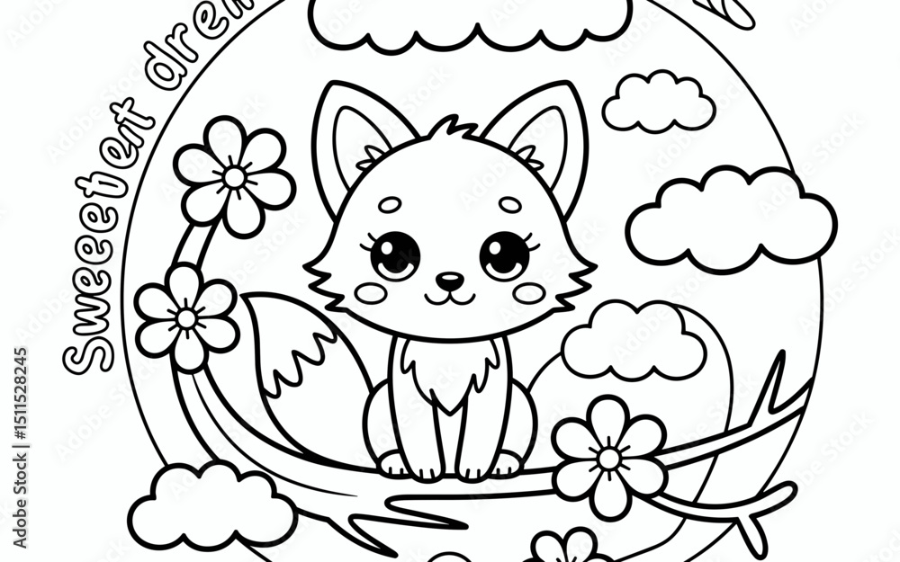 Cute Animal Coloring Page, Lineart outline illustration Cute Animal Coloring Page, Lineart outline illustration