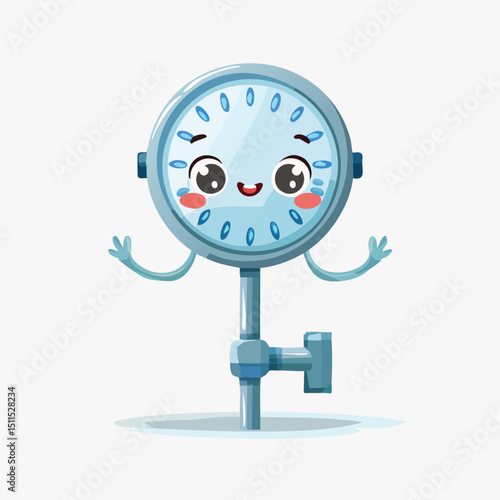 Shower rod in cute cartoon character style with expressive face and limbs.