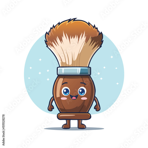 Shaving brush in cute cartoon character style with expressive face and limbs.