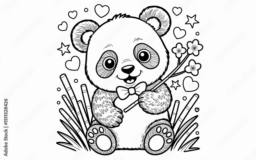 Fototapeta premium Cute Animal Coloring Page, Lineart outline illustration 