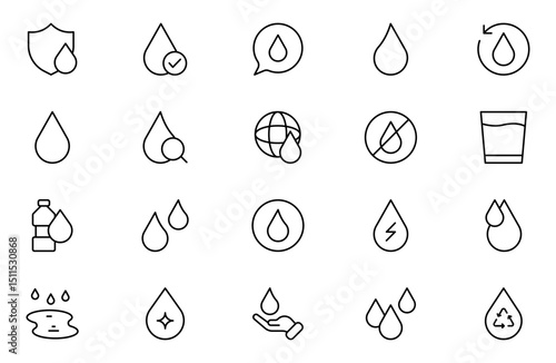 Water line icons set. Water editable stroke icons set. A refreshing collection of icons showcasing water conservation, aquatic life, Water Drop symbol
