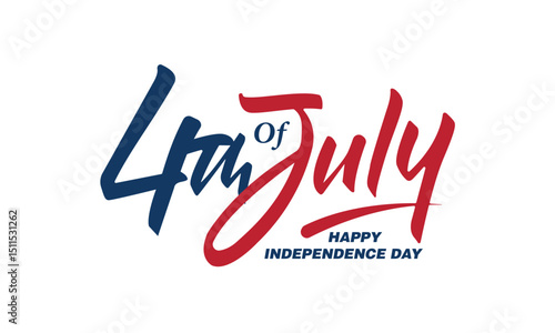 Handwritten brush lettering of 4th of July on white background. Happy Independence Day.