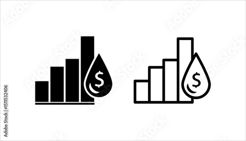 Oil Price Chart.  Stroke outline style. Line vector. Isolate on white background.