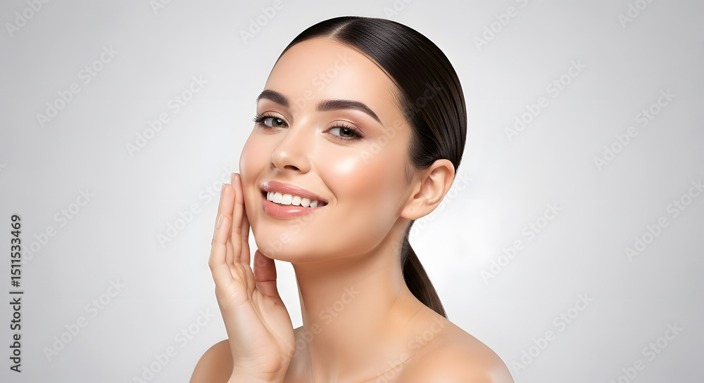 Radiant Young Woman with Perfect Skin and White Teeth, Smiling, Beauty Portrait. Radiant Young Woman with Perfect Skin and White Teeth, Smiling, Beauty Portrait.