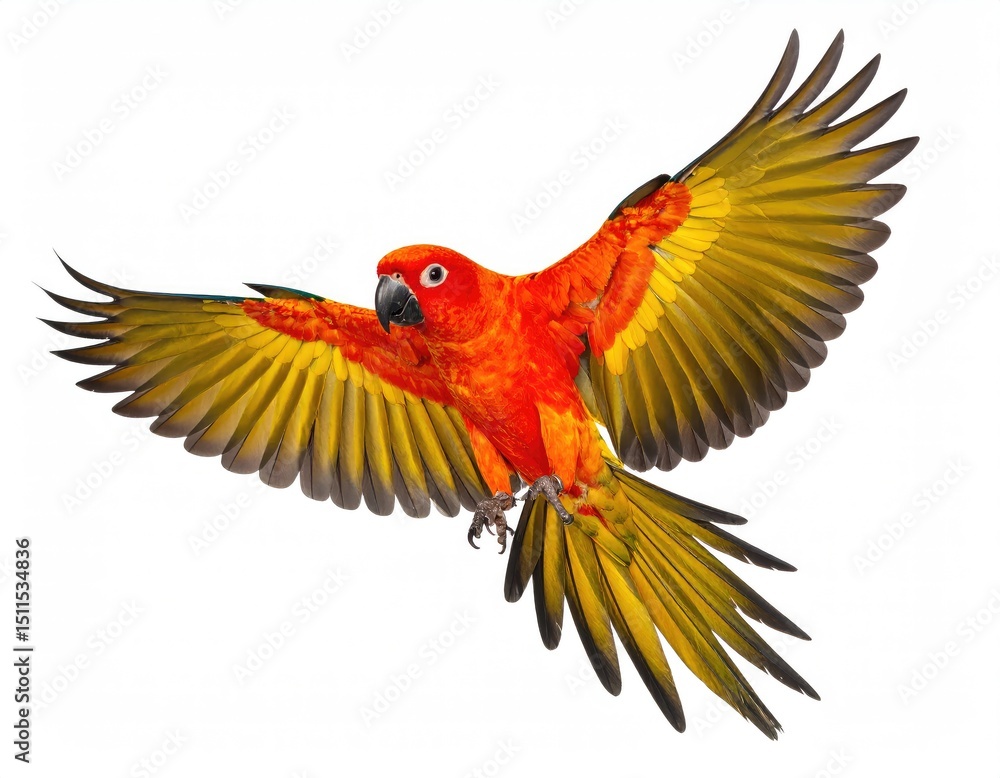 Fototapeta premium Sun Parakeet in Flight: A Vibrant, Detailed Study