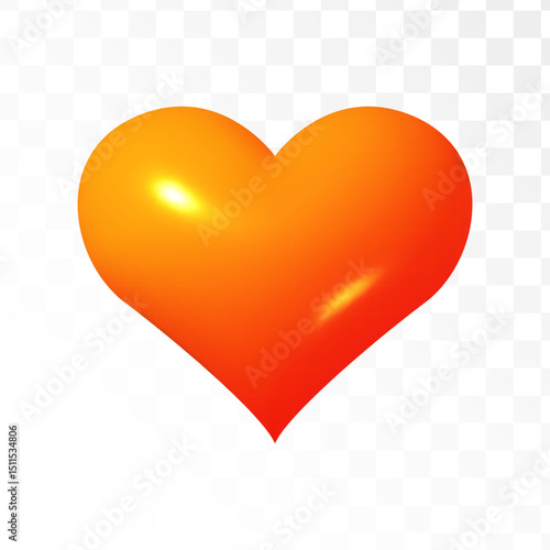 3d red heart isolated on transparent background. Love realistic inflatable symbol