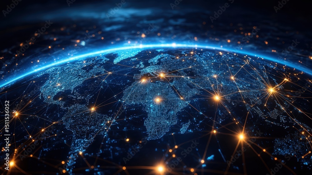 Obraz premium Stunning Earth View with Bright Connections and Global Network Lights