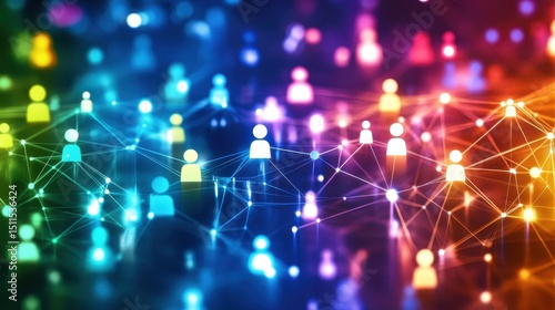 Colorful Digital Network of People Icons Connected by Lines