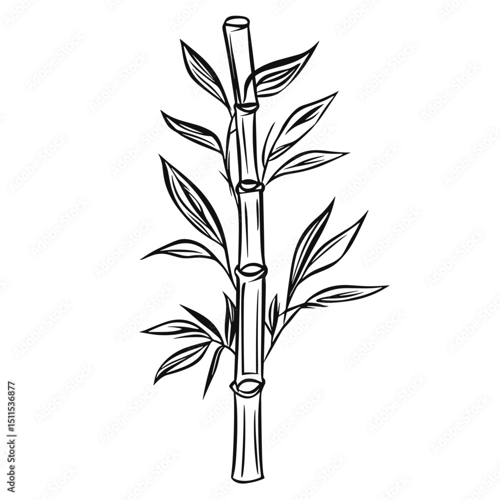 Fototapeta premium Bamboo plant illustrated in minimalist line art style 