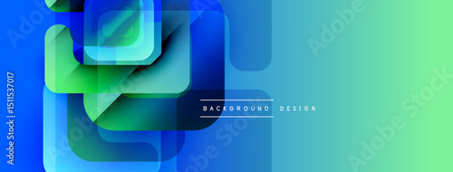 Abstract geometric shapes overlap, creating vibrant blue, green gradient. Modern design element for backgrounds, presentations.