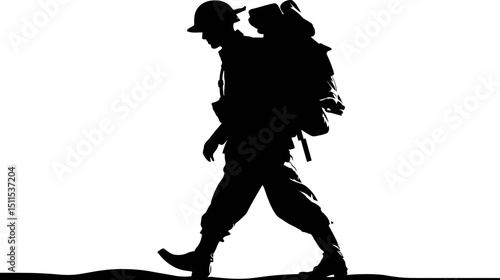 Soldier marching silhouette vector isolated on white background  -  
