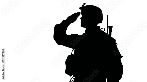 Soldier saluting silhouette vector isolated on white background  -  
