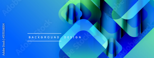 Abstract blue design features layered translucent shapes. Gradient colors create dynamic visual effect. Text reads background design.