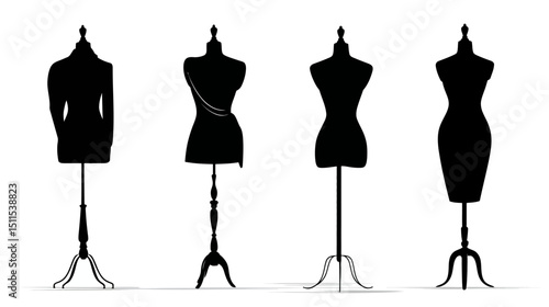 Tailor mannequin set simple silhouette vector isolated on white background  -  