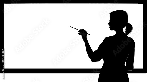 Teacher writing on blackboard silhouette vector isolated on white background  -  