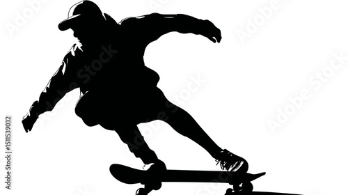 Teenager on skateboard silhouette vector isolated on white background  -  