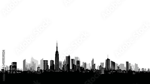 Town skyline outline simple black silhouette vector isolated on white background  -  