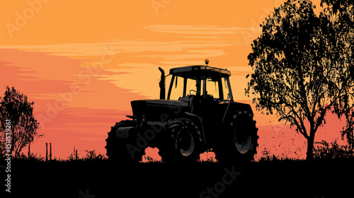 Tractor in field silhouette vector isolated on white background  -  