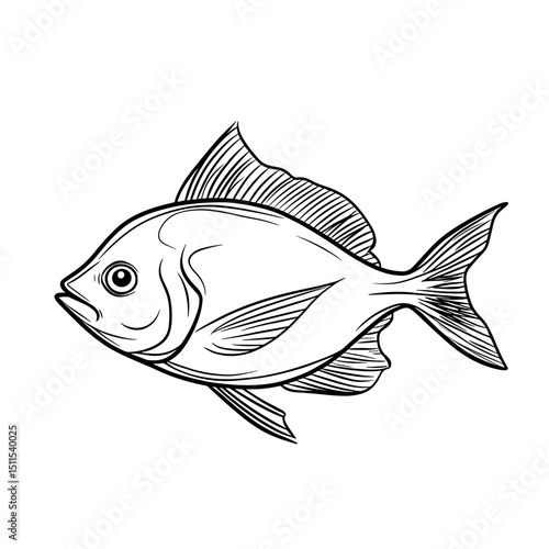 Detailed line drawing of a fish swimming in a minimal style  