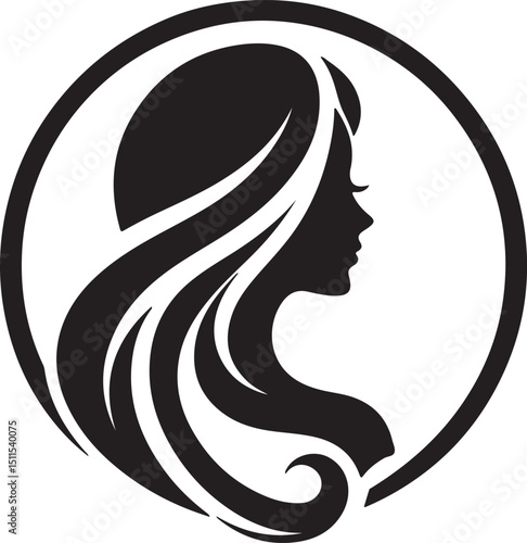 Elegant Woman Silhouette in Circle with Flowing Hair – Vector Icon Design

A stylish and elegant black silhouette of a woman with long flowing hair enclosed in a circular frame. This minimalist vector