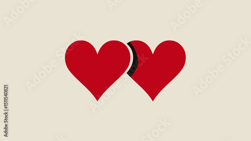 Two red hearts simple silhouette vector on white background   -  