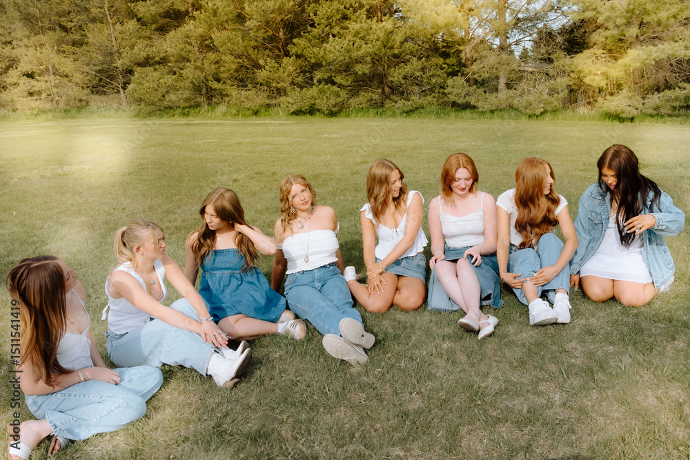 Fototapeta premium University students relaxing together on campus lawn