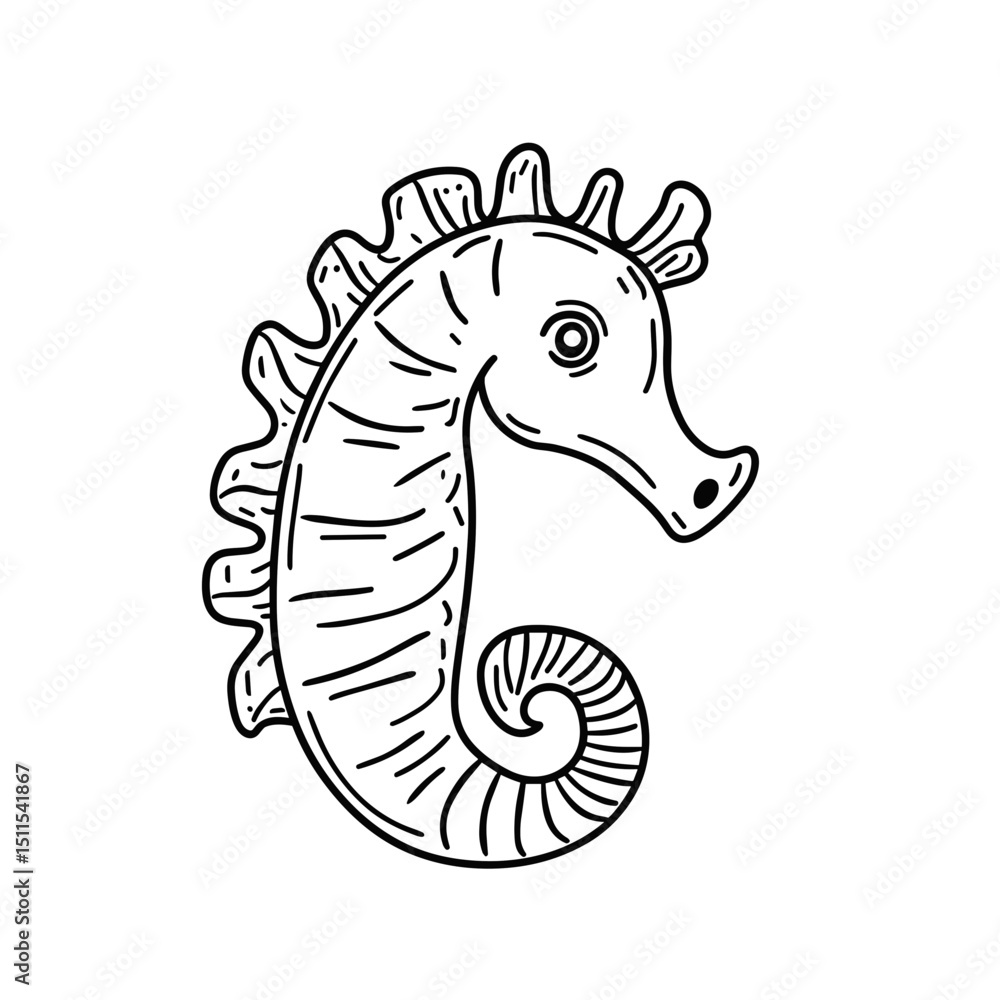 Fototapeta premium Line drawing of a seahorse on a white background 