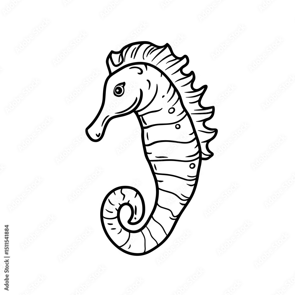 Fototapeta premium Seahorse illustration in linear style for marine theme concept 