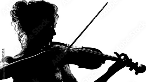 Violinist performing silhouette vector isolated on white background  -  