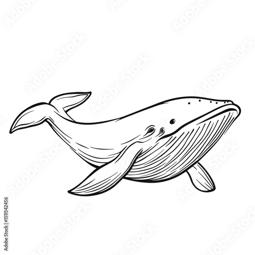 Whale swimming gracefully in minimalist line art style  