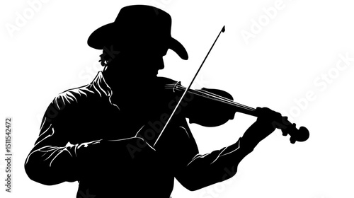 Violinist performing silhouette vector isolated on white background  -  