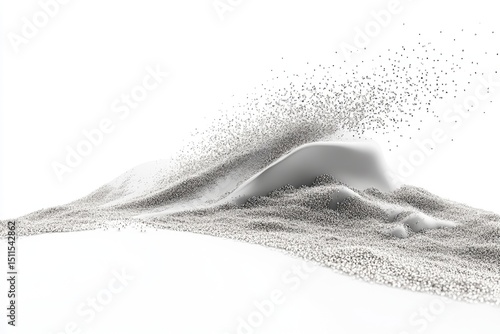 Abstract form emerging from a granular material.  A shape rises from a bed of tiny particles