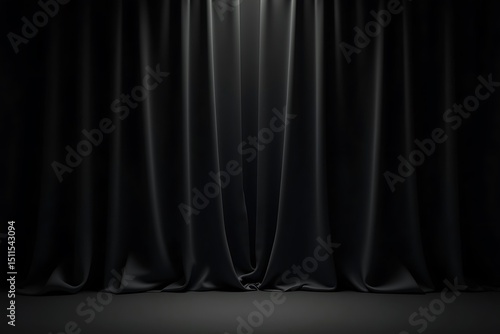 Elegant black curtain background with soft folds and shadows for presentations