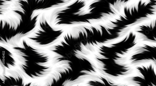 Abstract black and white textured pattern with flowing, feathered shapes