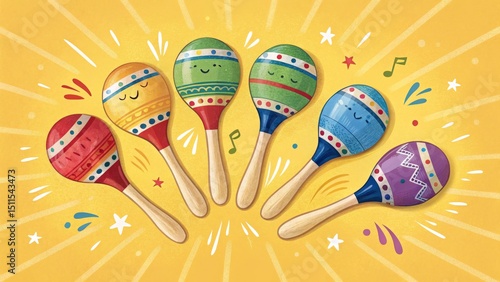 Five Colorful Maracas Illus...