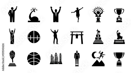 Winning icon set simple silhouette vector on white background   -  