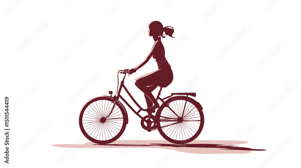 Obraz premium Woman riding bicycle illustration simple silhouette vector isolated on white background - 